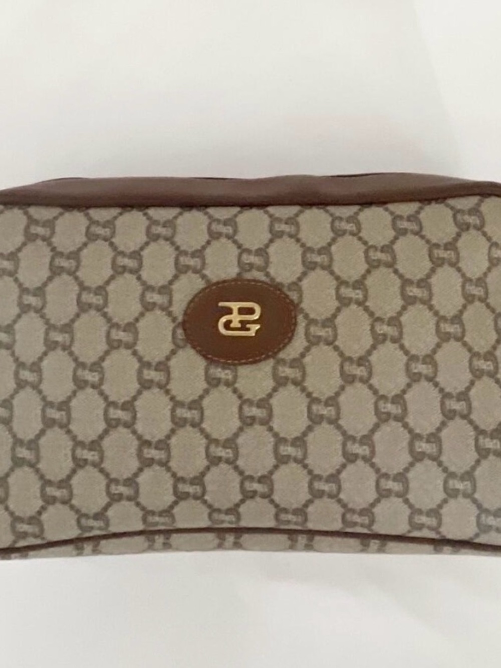 GUCCI Vintage GG Plus Supreme Clutch Bag Cosmetic Vanity Bag Leather PVC